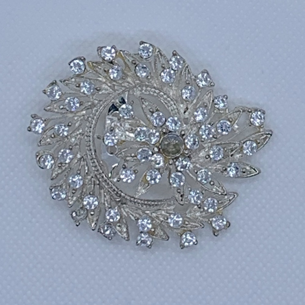Stunning Large Silver Tone and Crystal Brooch